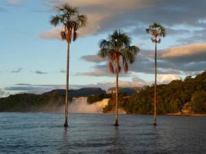 Atardecer sobre la laguna de Canaima