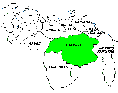 Ubicación geográfica del estado Bolívar en Venezuela