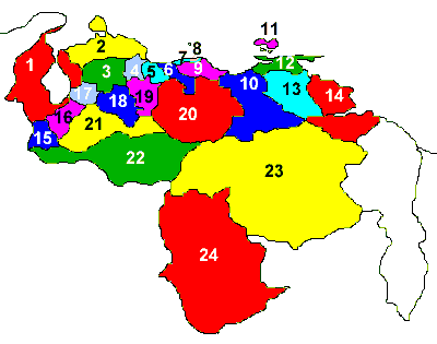 Mapa de Venezuela con nmeros