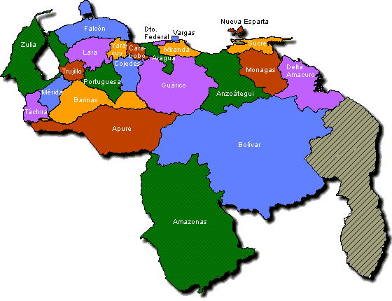 Map of Venezuela - Political Division. Click here for a more detailed map