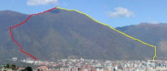 En rojo la ruta de Sabas Nieves y en amarillo la ruta de Cachimbo